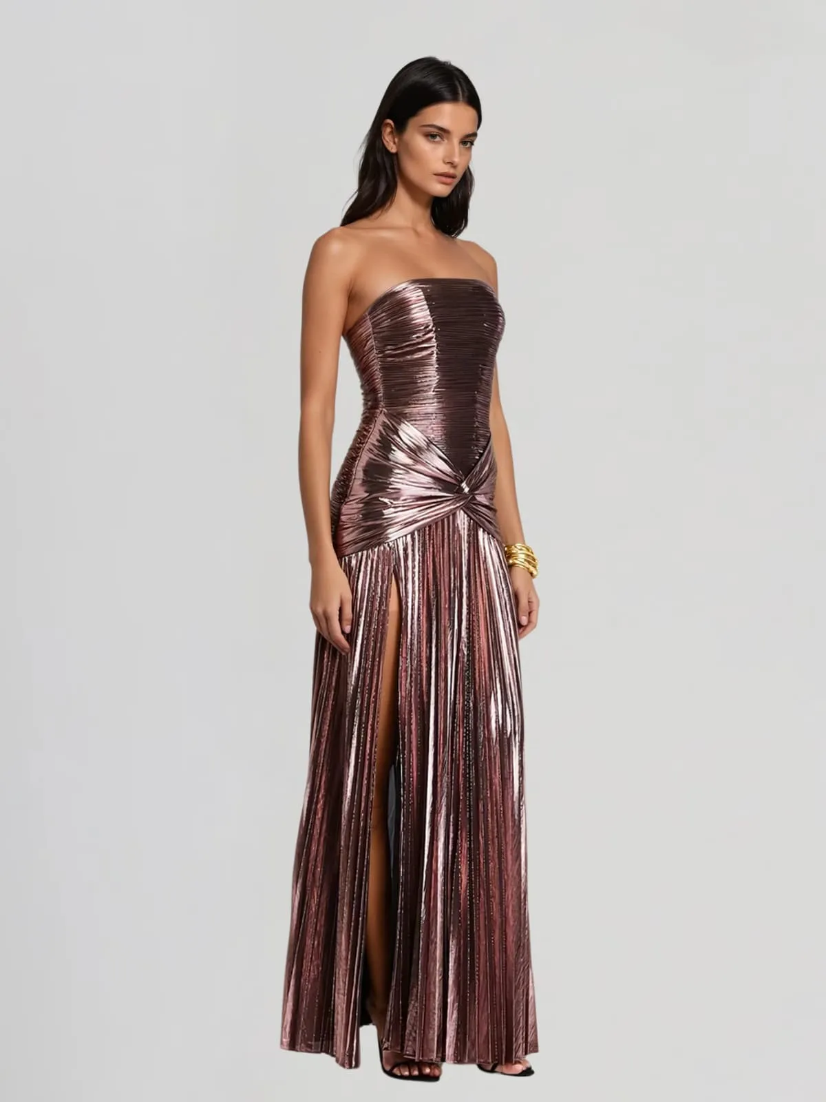 Laxory Strapless Pleated Metallic Maxi Dress sold by Mew Mews product image thumbnail 3