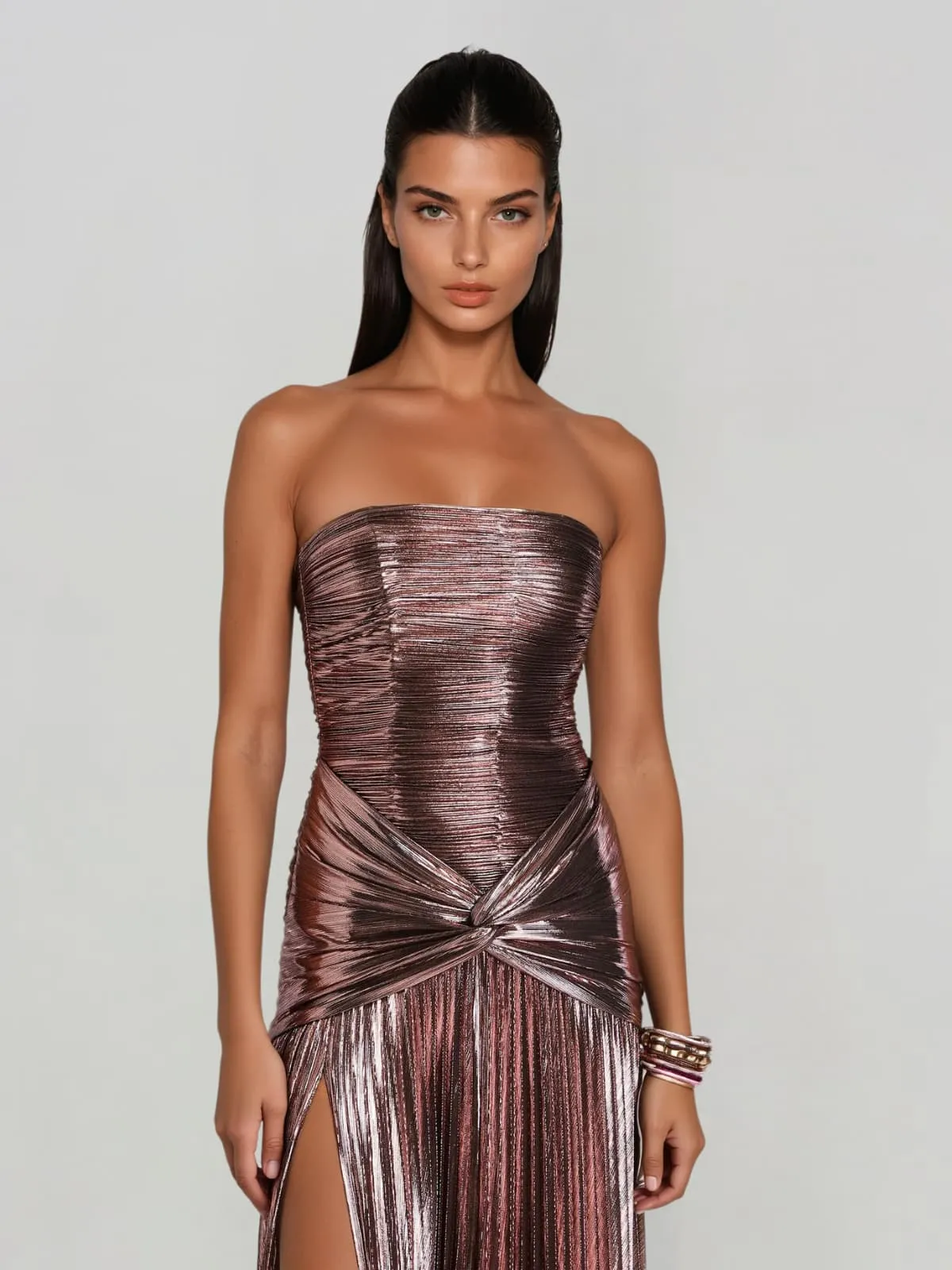 Laxory Strapless Pleated Metallic Maxi Dress sold by Mew Mews product image thumbnail 2