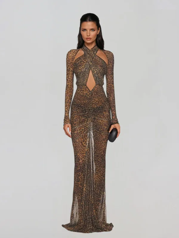 Loryvex Leopard Cutout Maxi Dress made by Mew Mews