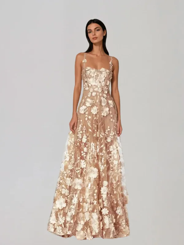 Woreth Spaghetti Floral Flared Maxi Dress made by Mew Mews