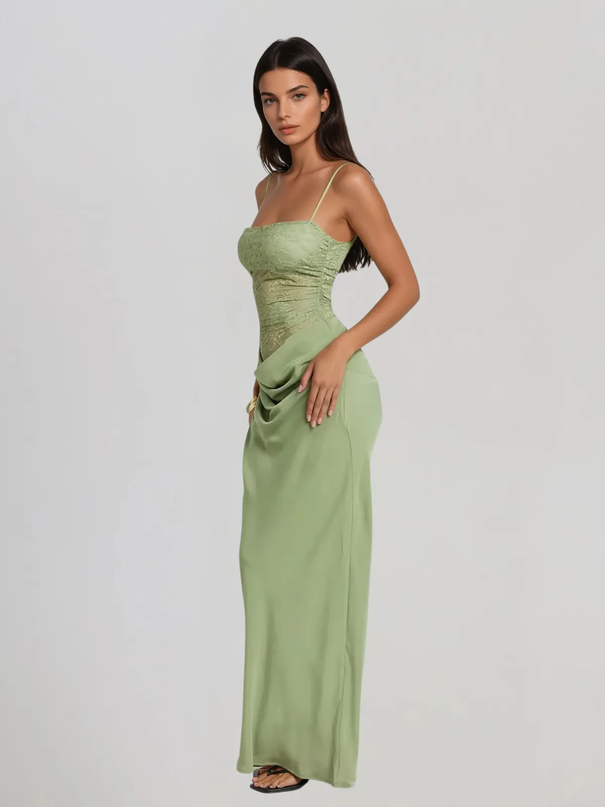 Lestir Spaghetti Lace Ruched Maxi Dress sold by Mew Mews product image thumbnail 2