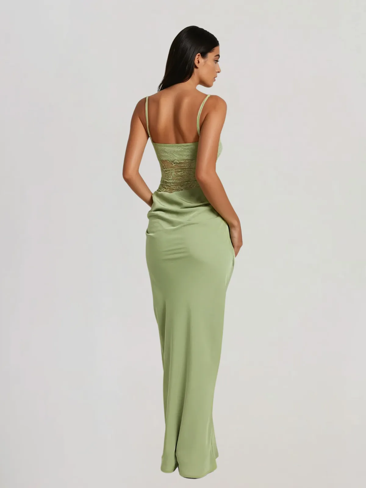 Lestir Spaghetti Lace Ruched Maxi Dress sold by Mew Mews product image thumbnail 4