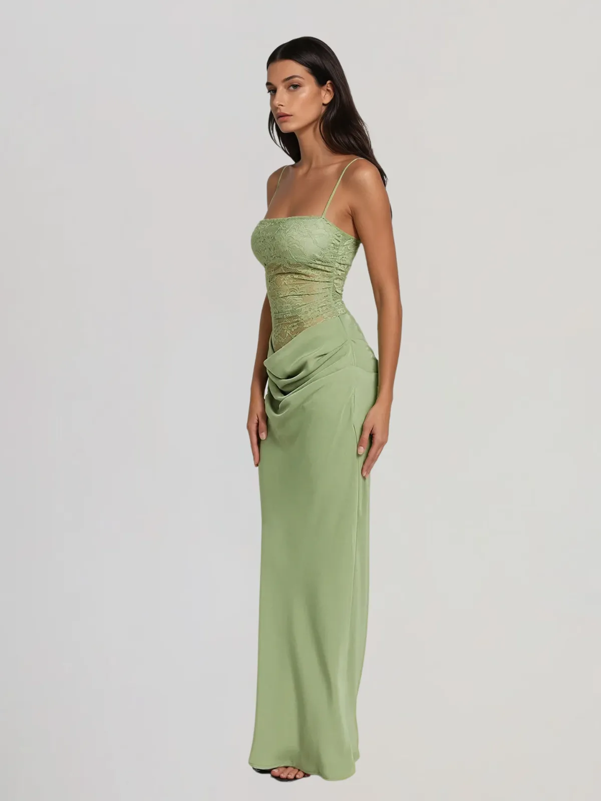 Lestir Spaghetti Lace Ruched Maxi Dress sold by Mew Mews product image thumbnail 3