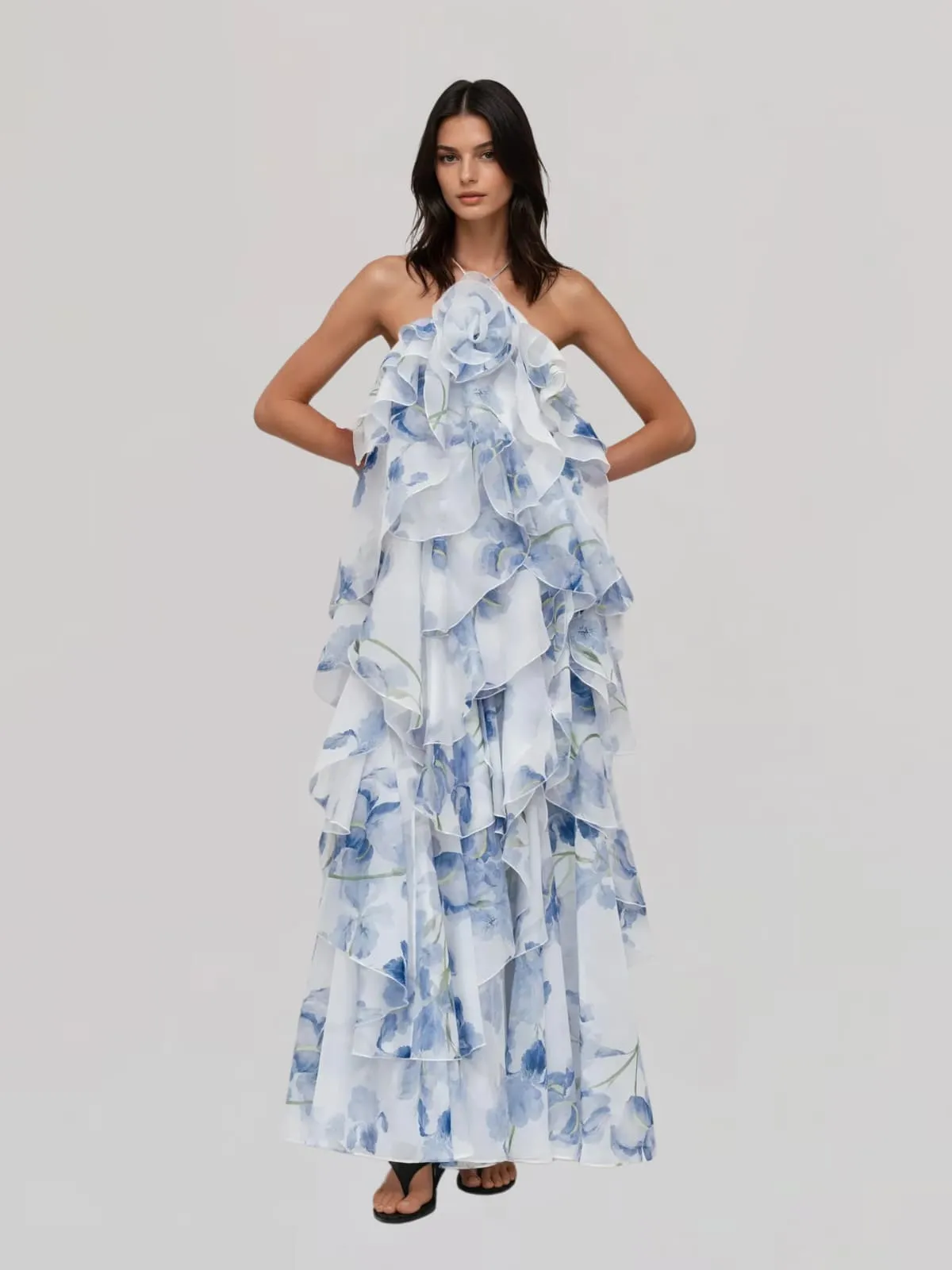 Ivorel Backless Ruffle Floral Maxi Dress sold by Mew Mews