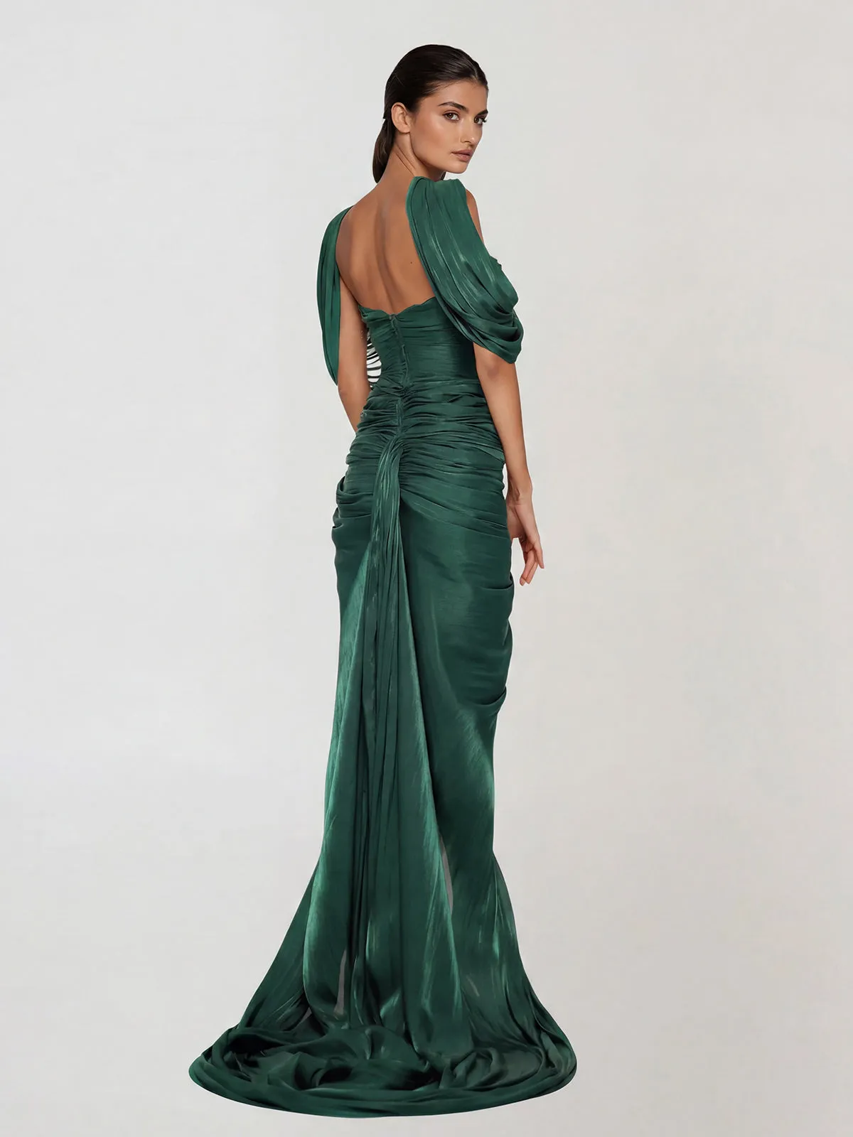 Drexen Off Shoulder Draped Maxi Dress In Emerald sold by Mew Mews product image thumbnail 5