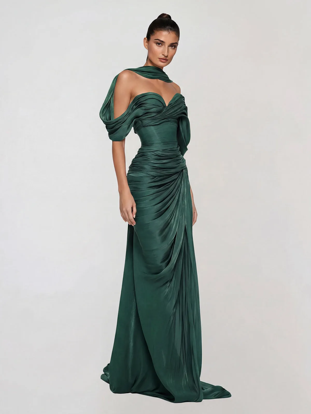 Drexen Off Shoulder Draped Maxi Dress In Emerald sold by Mew Mews product image thumbnail 3