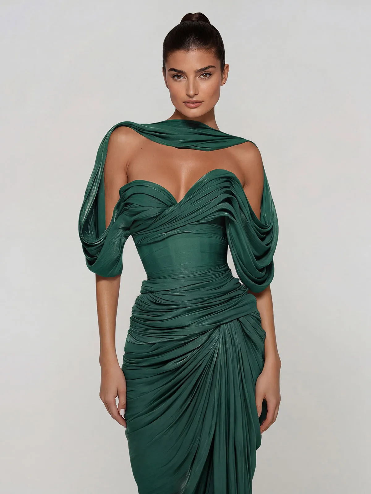 Drexen Off Shoulder Draped Maxi Dress In Emerald sold by Mew Mews product image thumbnail 2