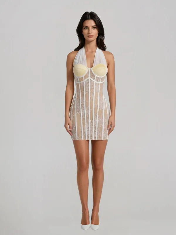 Jarnel Halterneck Lace Mini Dress made by Mew Mews