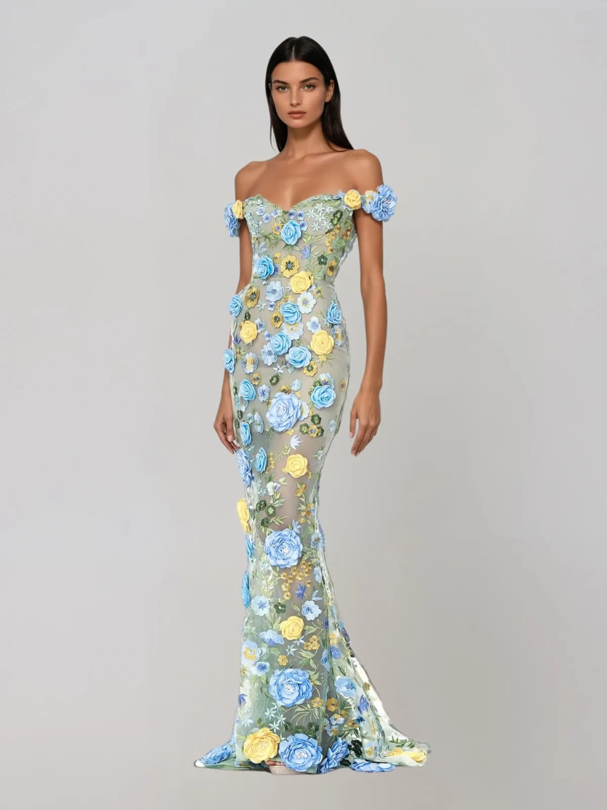 Gexila Off Shoulder Flower Mesh Maxi Dress sold by Mew Mews product image thumbnail 2