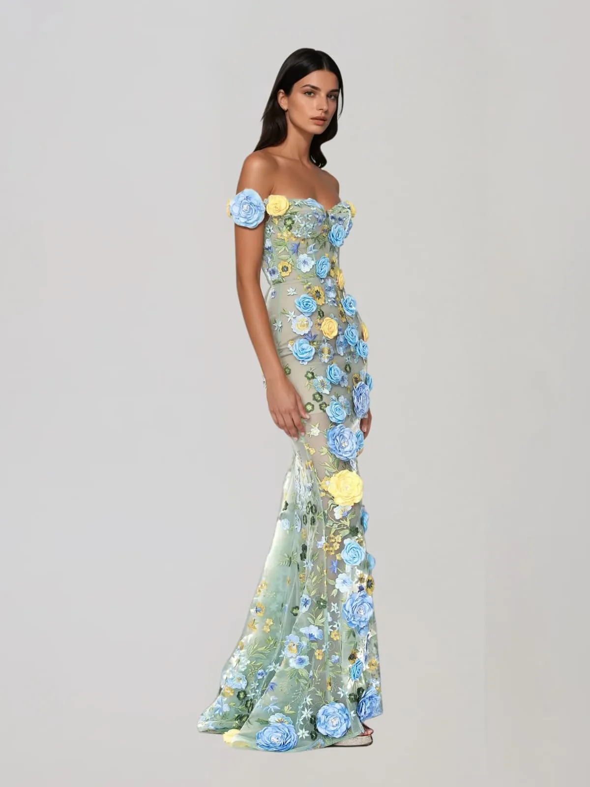 Gexila Off Shoulder Flower Mesh Maxi Dress sold by Mew Mews product image thumbnail 3