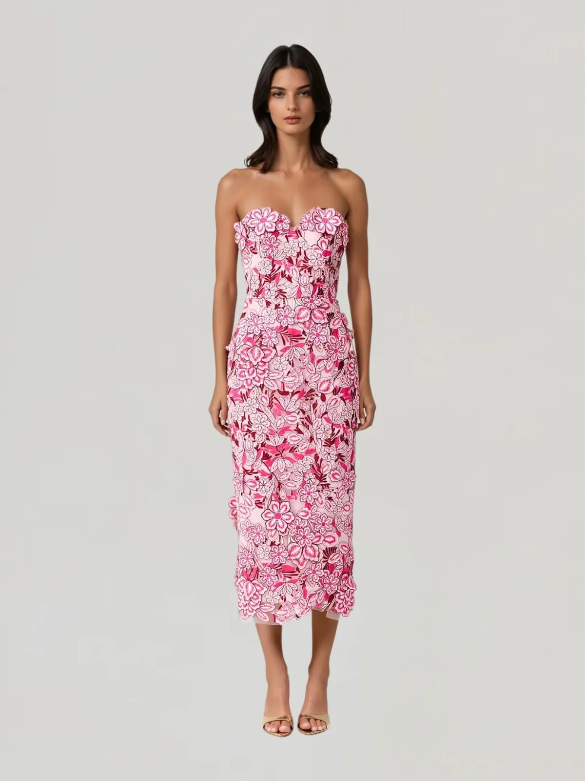 Pavex Strapless Flower Midi Dress sold by Mew Mews