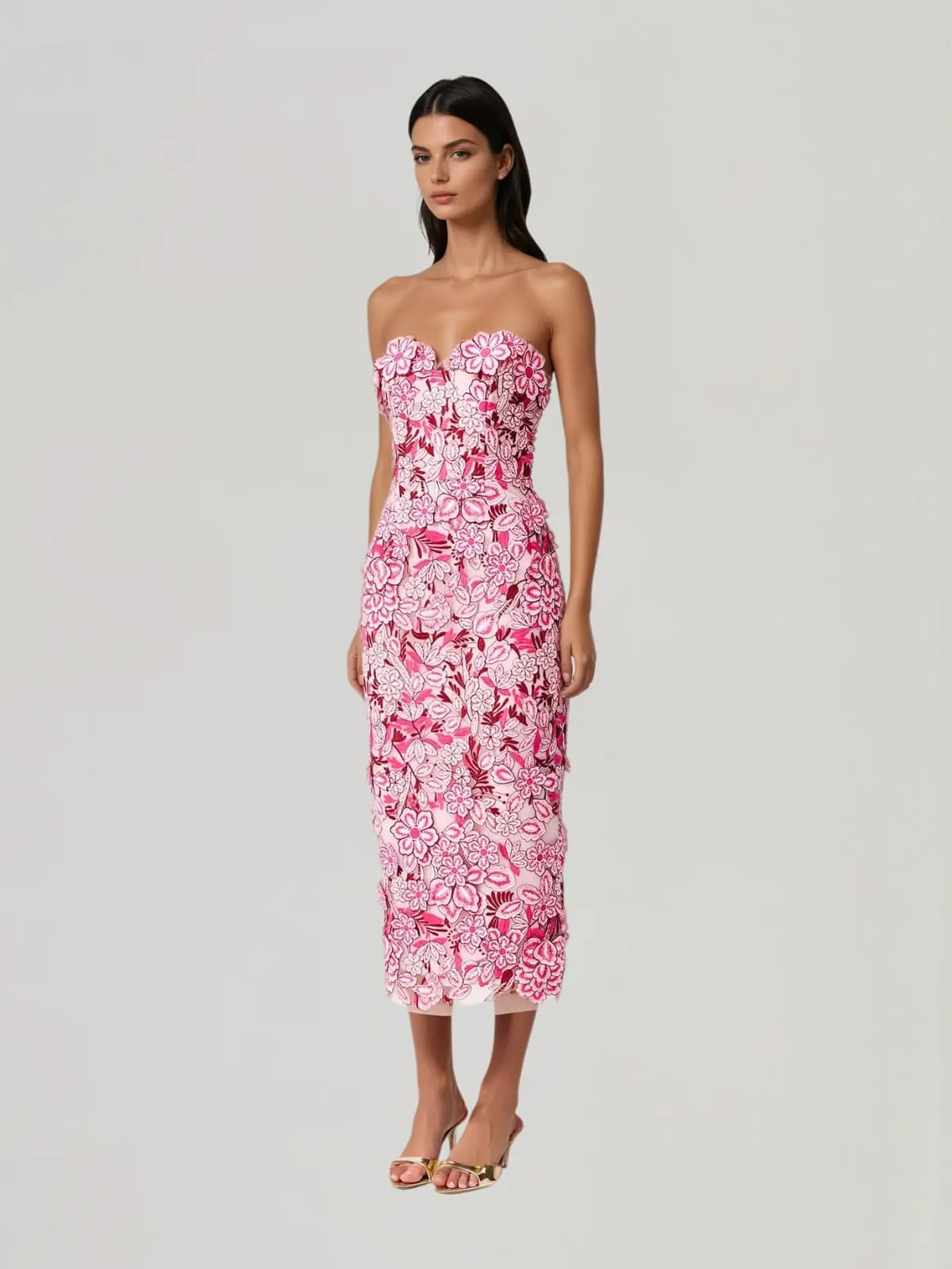 Pavex Strapless Flower Midi Dress sold by Mew Mews product image thumbnail 3