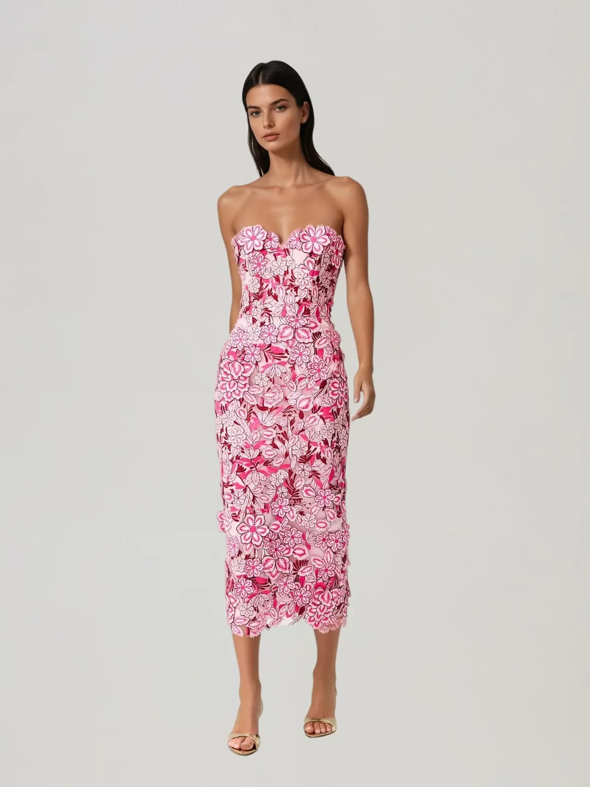 Pavex Strapless Flower Midi Dress sold by Mew Mews product image thumbnail 2
