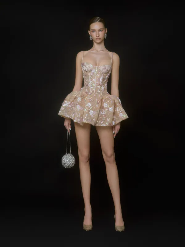 Corten Spaghetti Flower Sequin Mini Dress made by Mew Mews