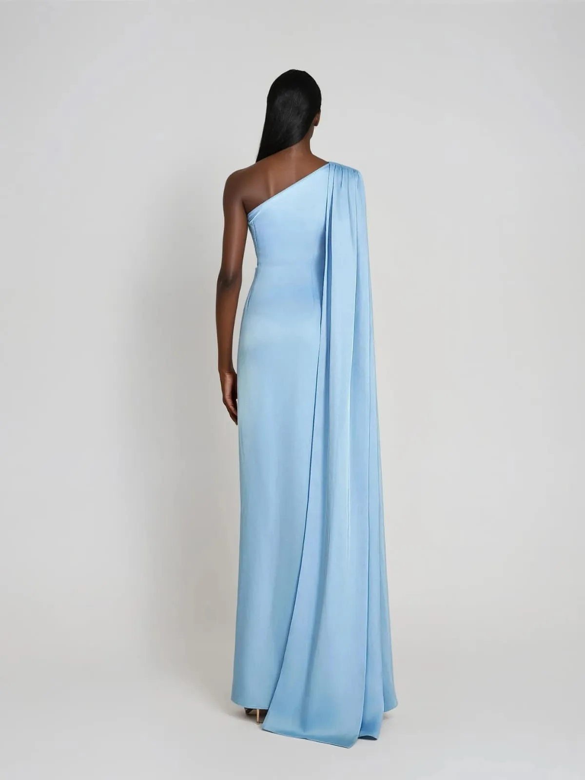 Xelvyn One Shoulder Draped Satin Maxi Dress In Blue sold by Mew Mews product image thumbnail 4