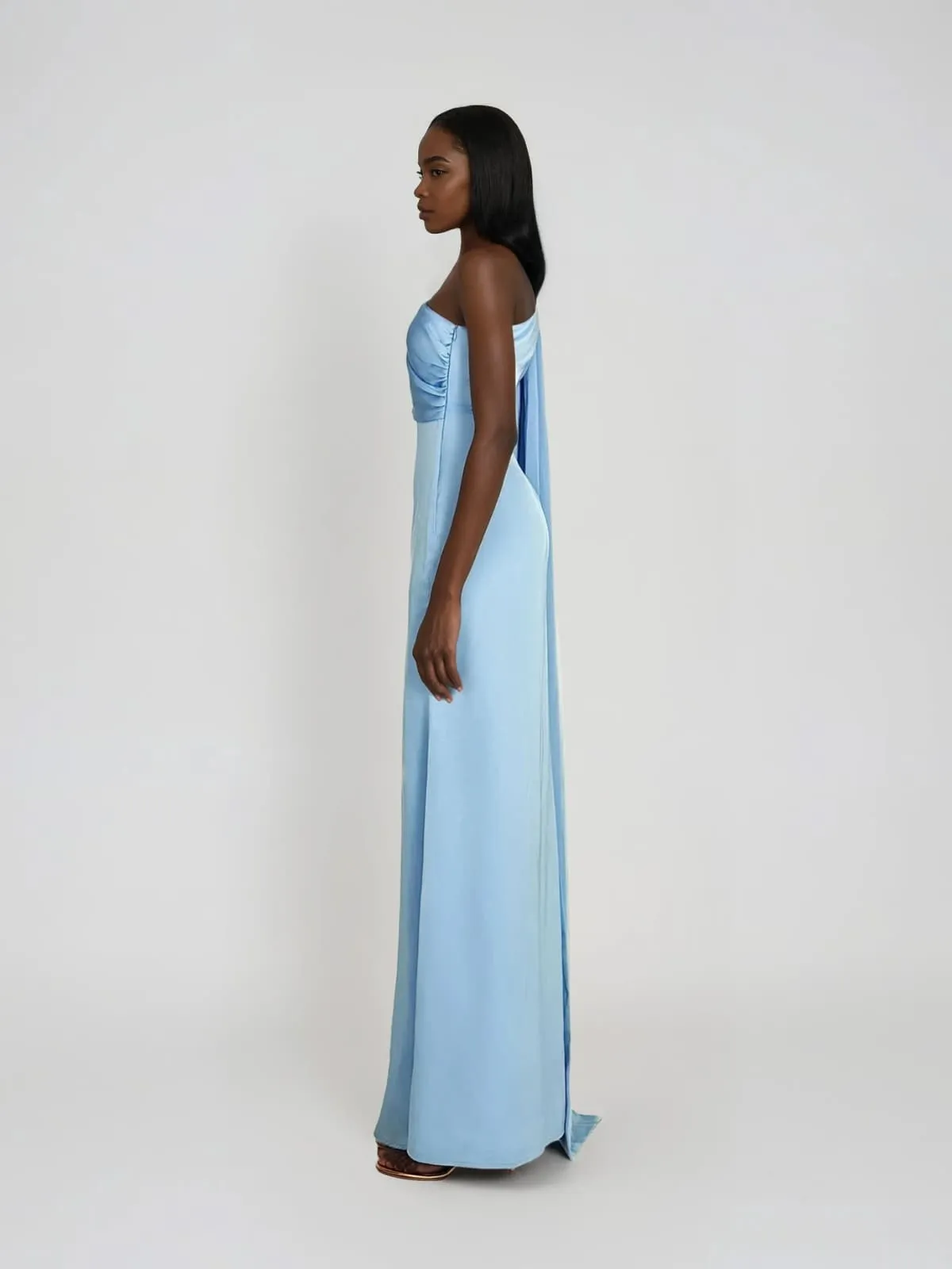 Xelvyn One Shoulder Draped Satin Maxi Dress In Blue sold by Mew Mews product image thumbnail 3