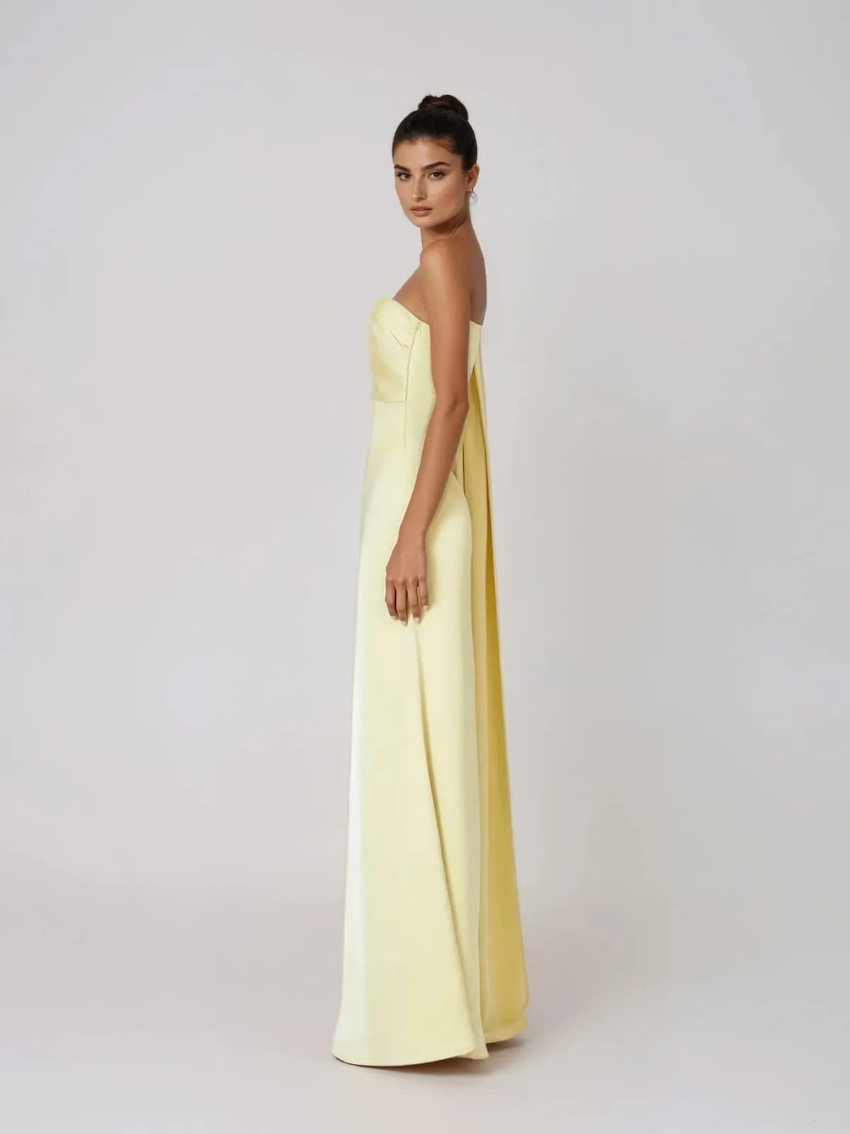 Xelvyn One Shoulder Draped Satin Maxi Dress In Yellow sold by Mew Mews product image thumbnail 3