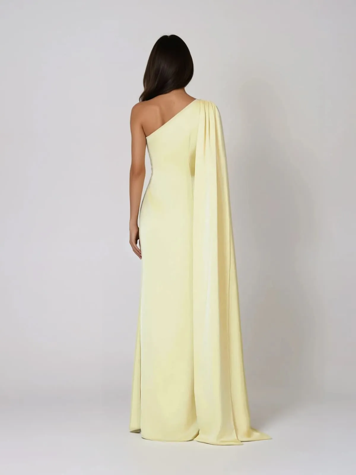 Xelvyn One Shoulder Draped Satin Maxi Dress In Yellow sold by Mew Mews product image thumbnail 4