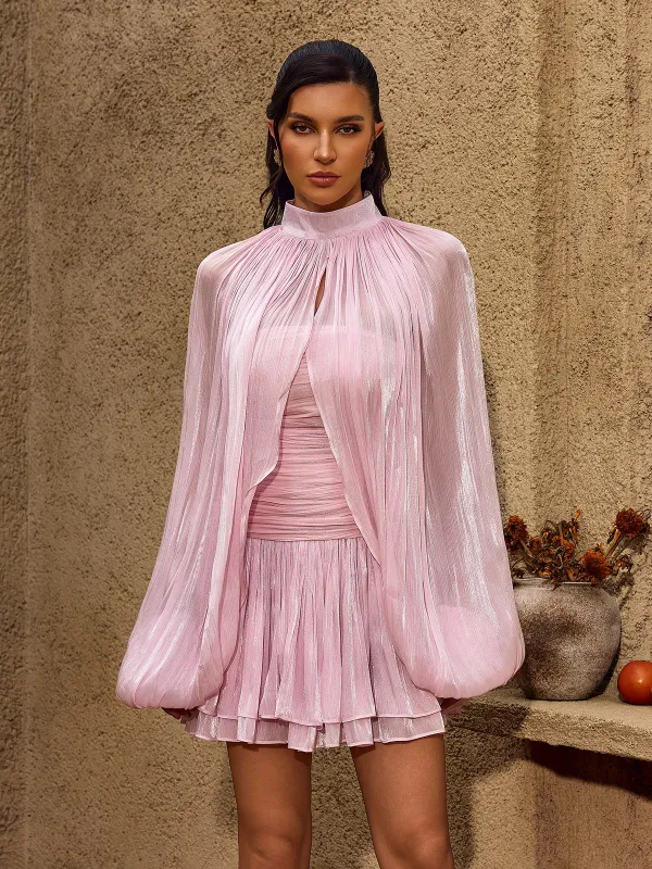 Charmaine Balloon Sleeve Ruched Ruffle Mini Dress made by Mew Mews