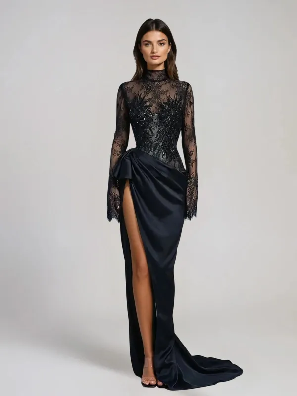 Zavryn Long Sleeve Lace Split Dress Set made by Mew Mews