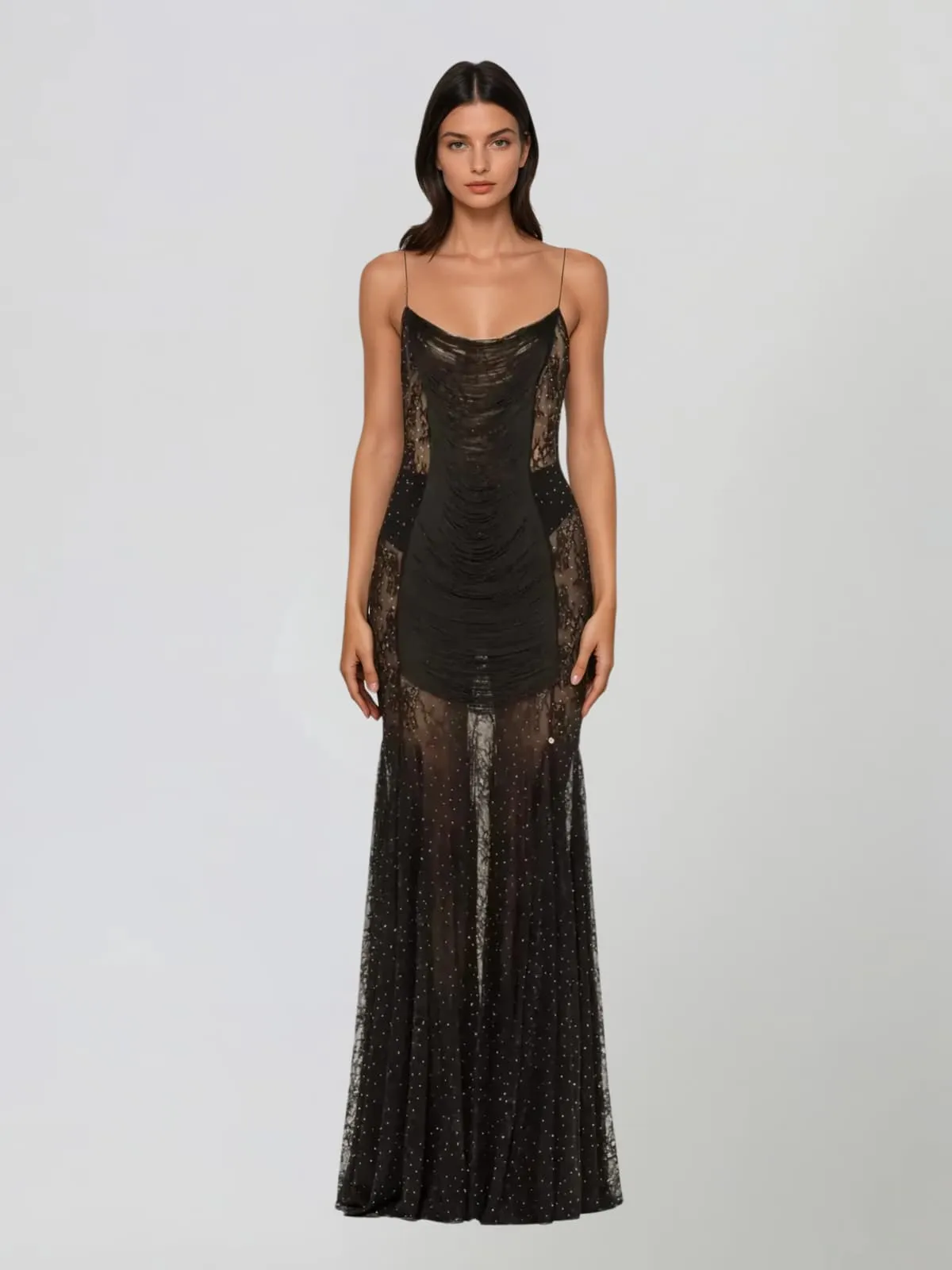 Raxelin Spaghetti Fringe Rhinestone Maxi Dress sold by Mew Mews