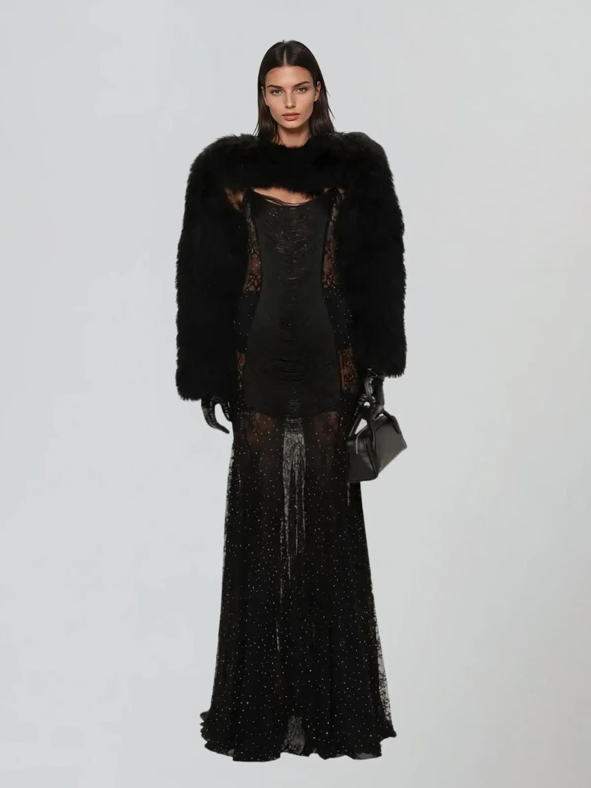 Raxelin Spaghetti Fringe Rhinestone Maxi Dress sold by Mew Mews product image thumbnail 2