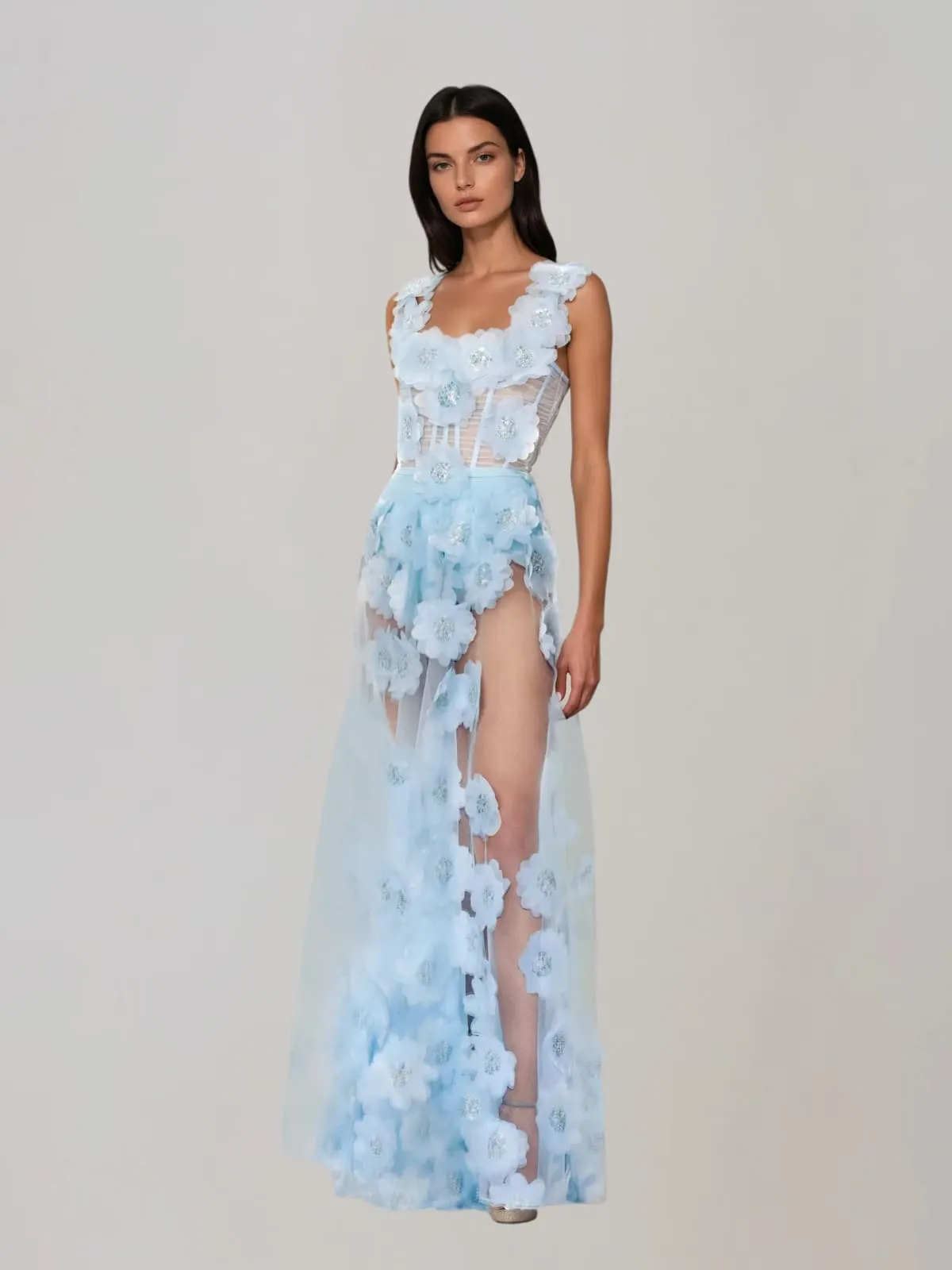 Xeril Flower Sequin Mesh Maxi Dress sold by Mew Mews product image thumbnail 2