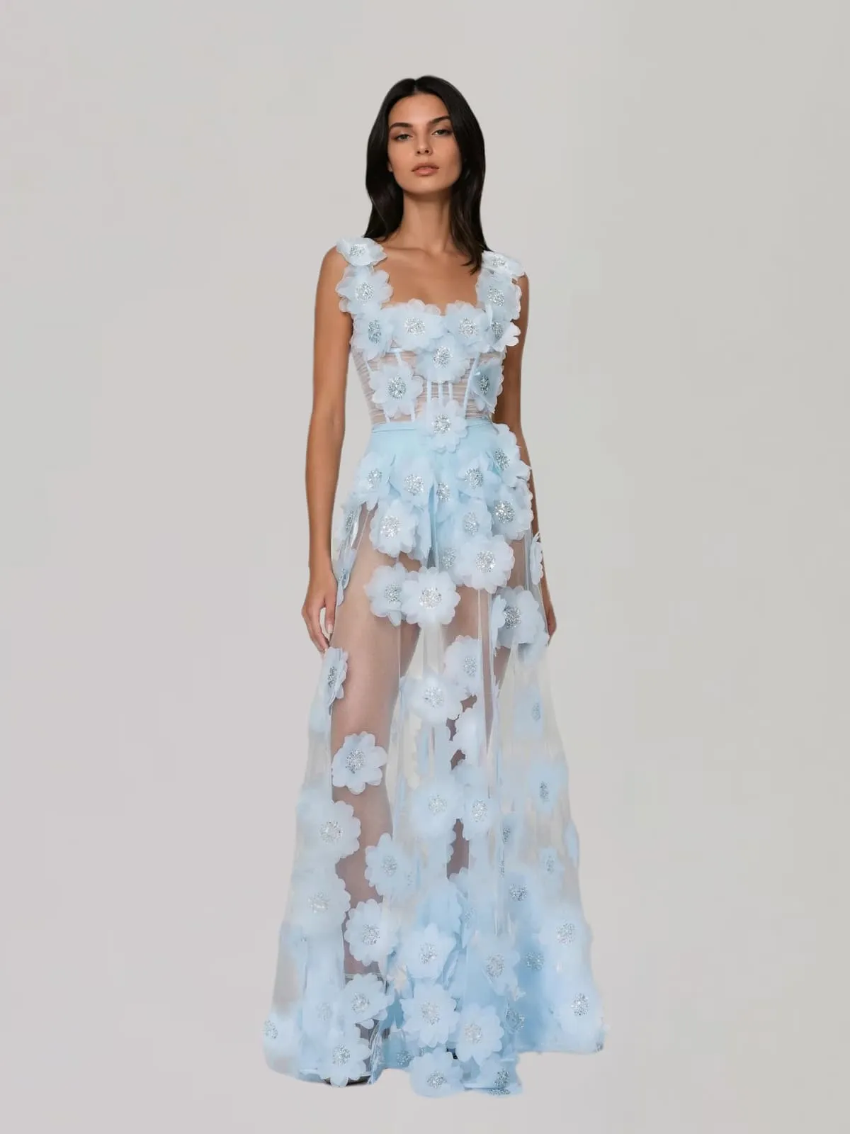Xeril Flower Sequin Mesh Maxi Dress sold by Mew Mews