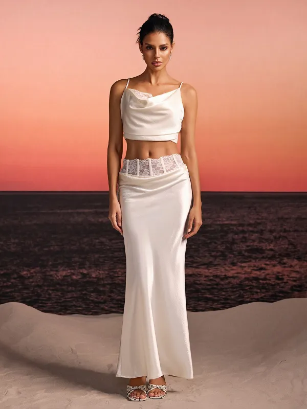 Iseron Spaghetti Lace Skirt Set In White made by Mew Mews