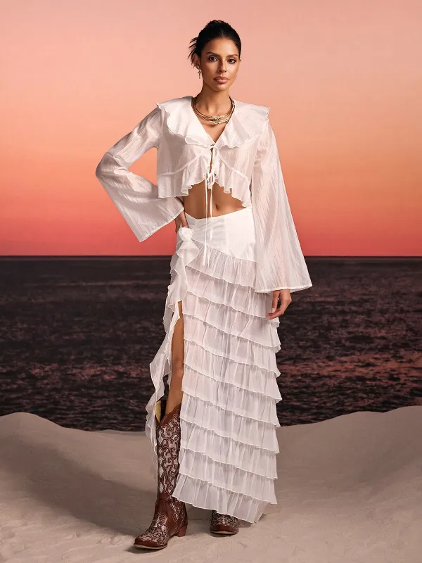 Selvor Ruffle Tiered Split Skirt Set made by Mew Mews