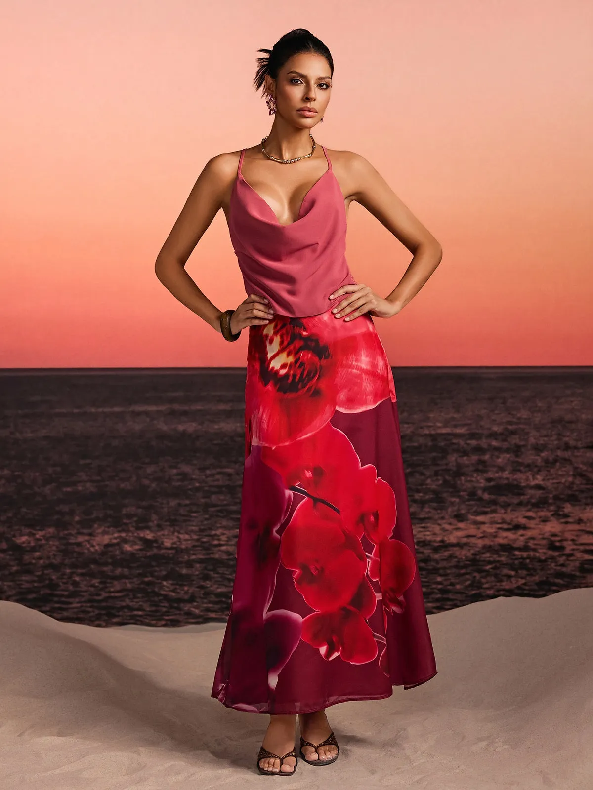 Kervan Plunge Neck Printed Skirt Set sold by Mew Mews product image thumbnail 5