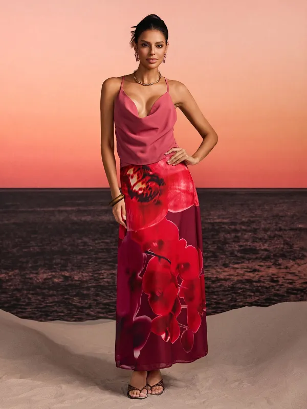 Kervan Plunge Neck Printed Skirt Set made by Mew Mews