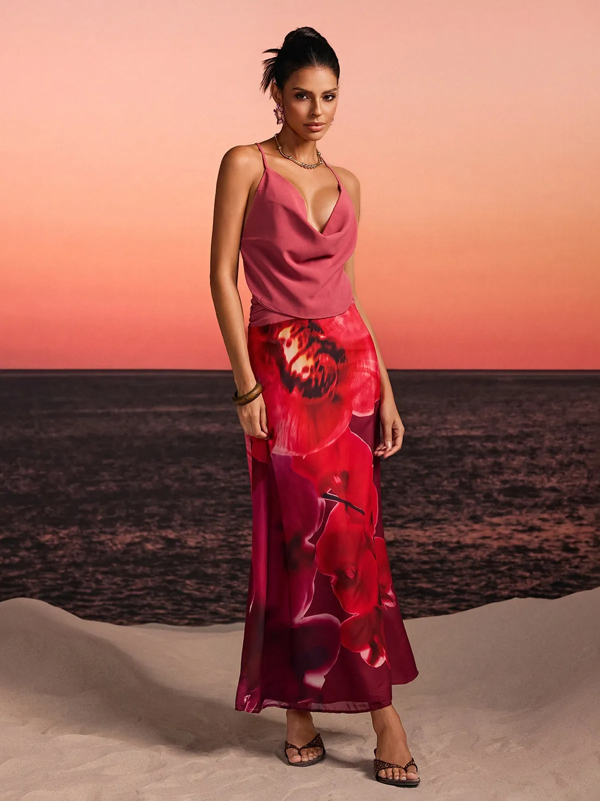 Kervan Plunge Neck Printed Skirt Set sold by Mew Mews product image thumbnail 2