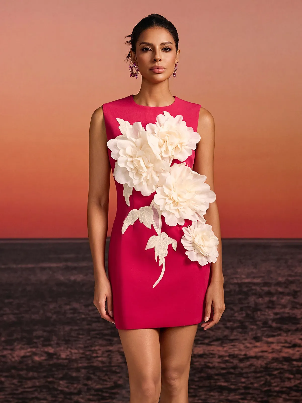 Exvila Sleeveless Flower Mini Dress In Red sold by Mew Mews product image thumbnail 3