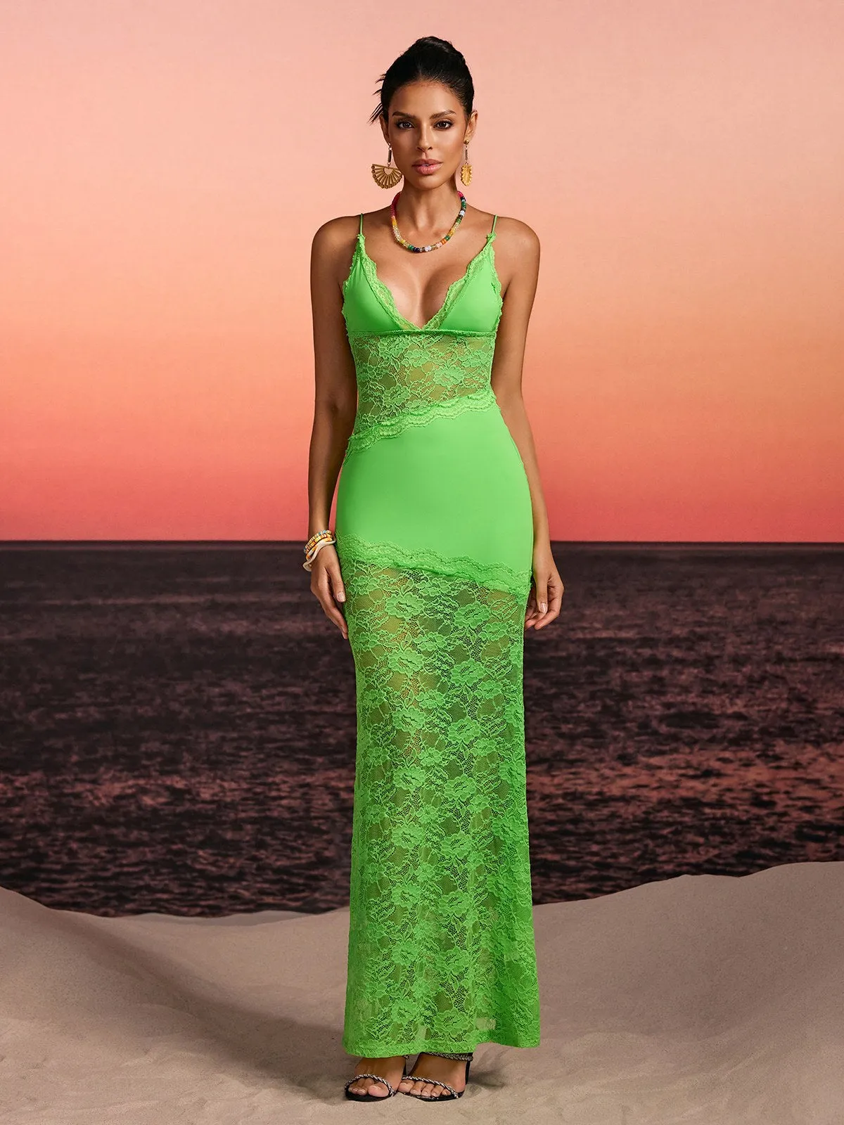 Ravynex Spaghetti Lace Maxi Dress sold by Mew Mews