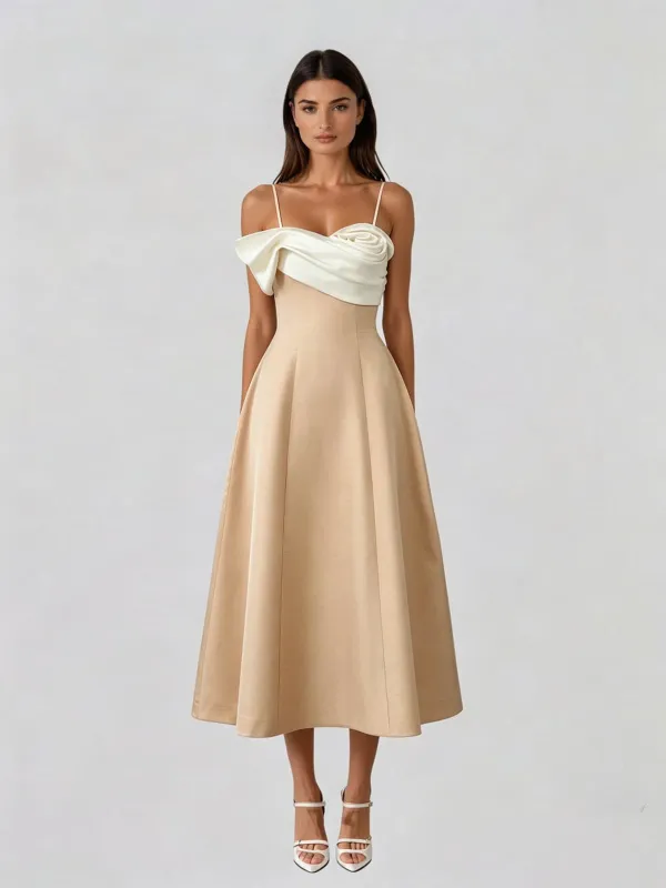 Evoris Spaghetti Flower Flared Midi Dress made by Mew Mews