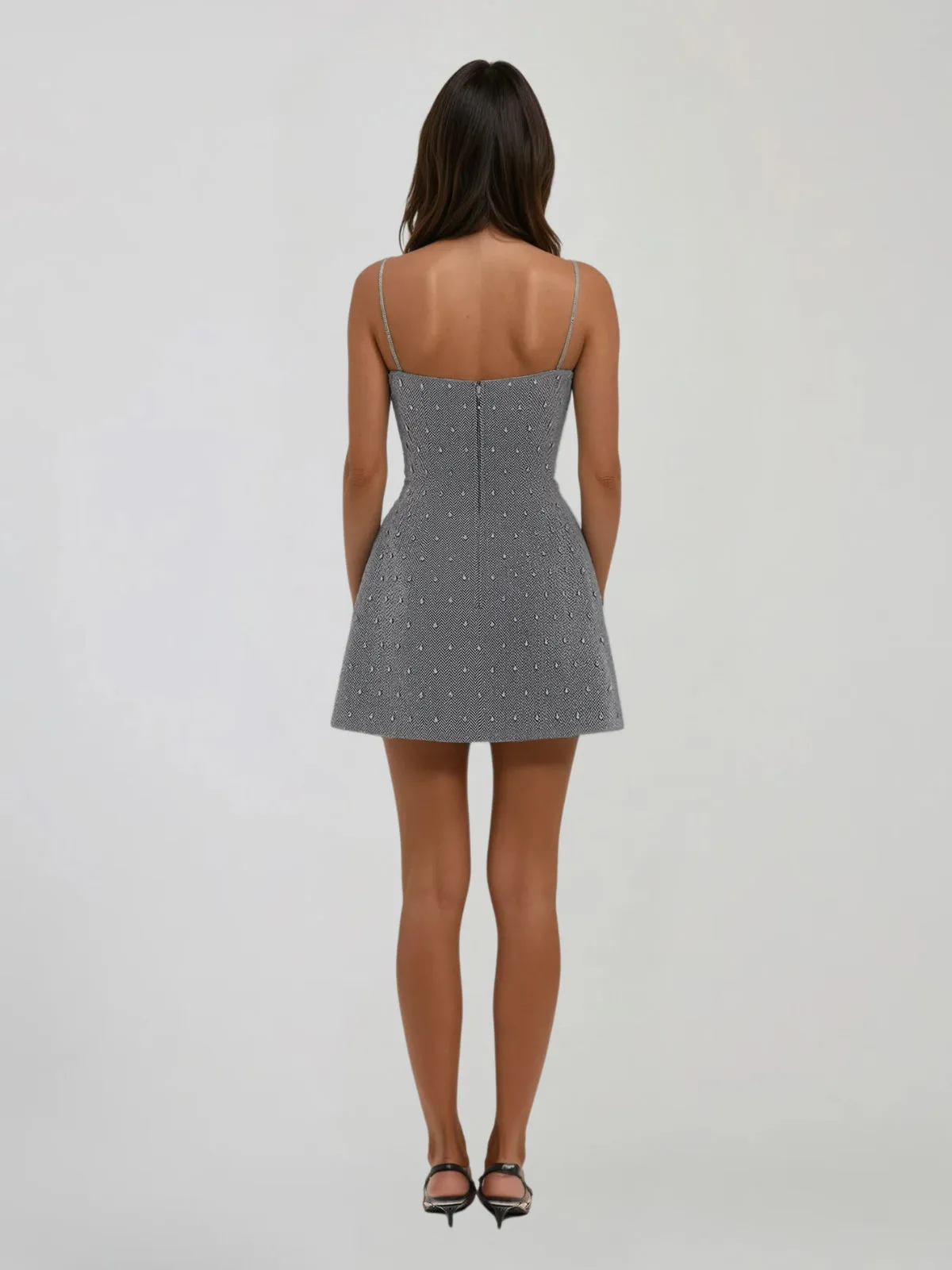 Borelix Spaghetti Rhinestone Plaid Mini Dress sold by Mew Mews product image thumbnail 5