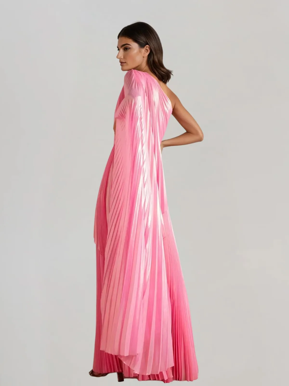 Arquo One Shoulder Pleated Maxi Dress In Pink sold by Mew Mews product image thumbnail 2
