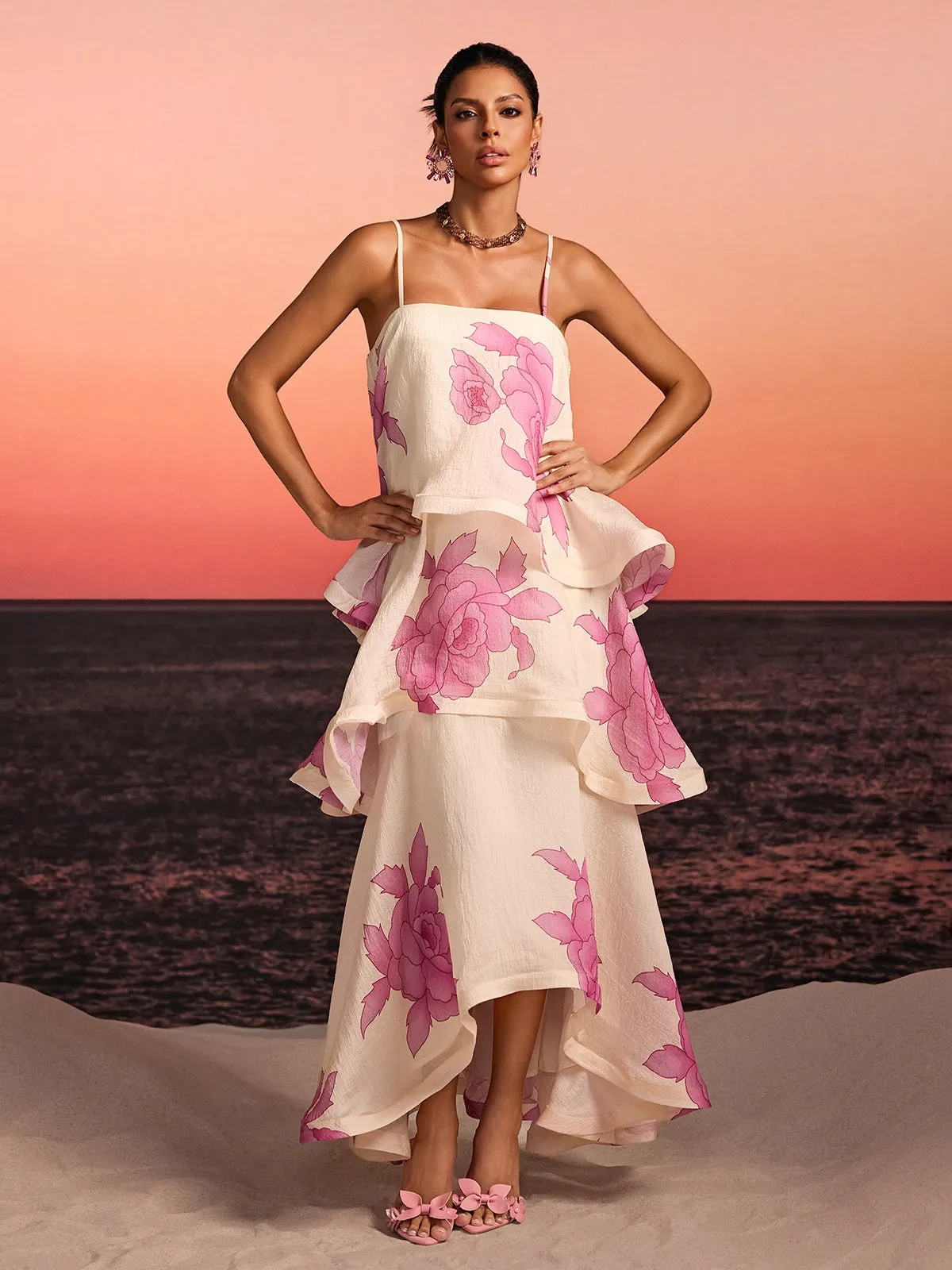 Havor Spaghetti Floral Tiered Maxi Dress sold by Mew Mews product image thumbnail 3