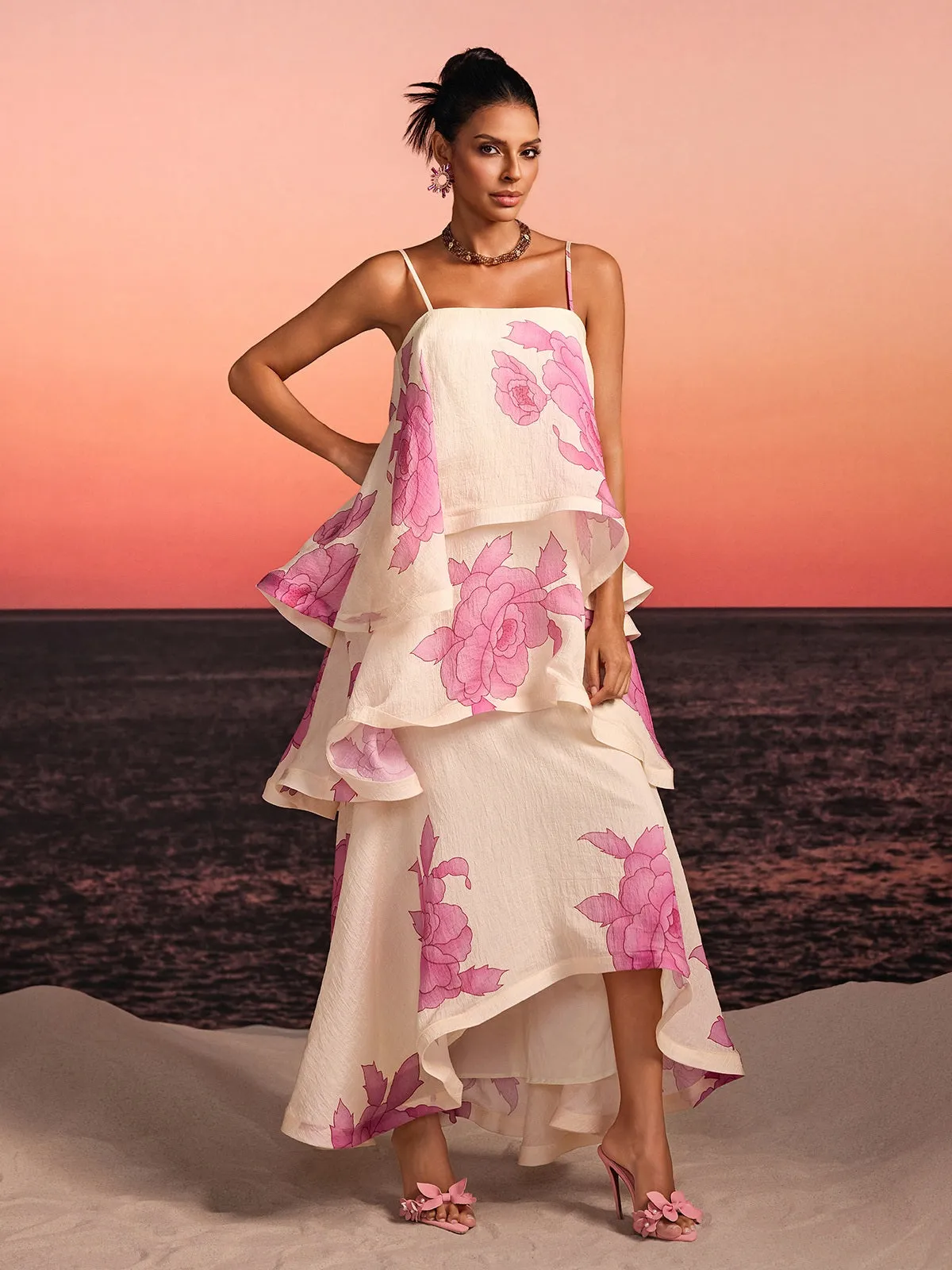 Havor Spaghetti Floral Tiered Maxi Dress sold by Mew Mews product image thumbnail 4