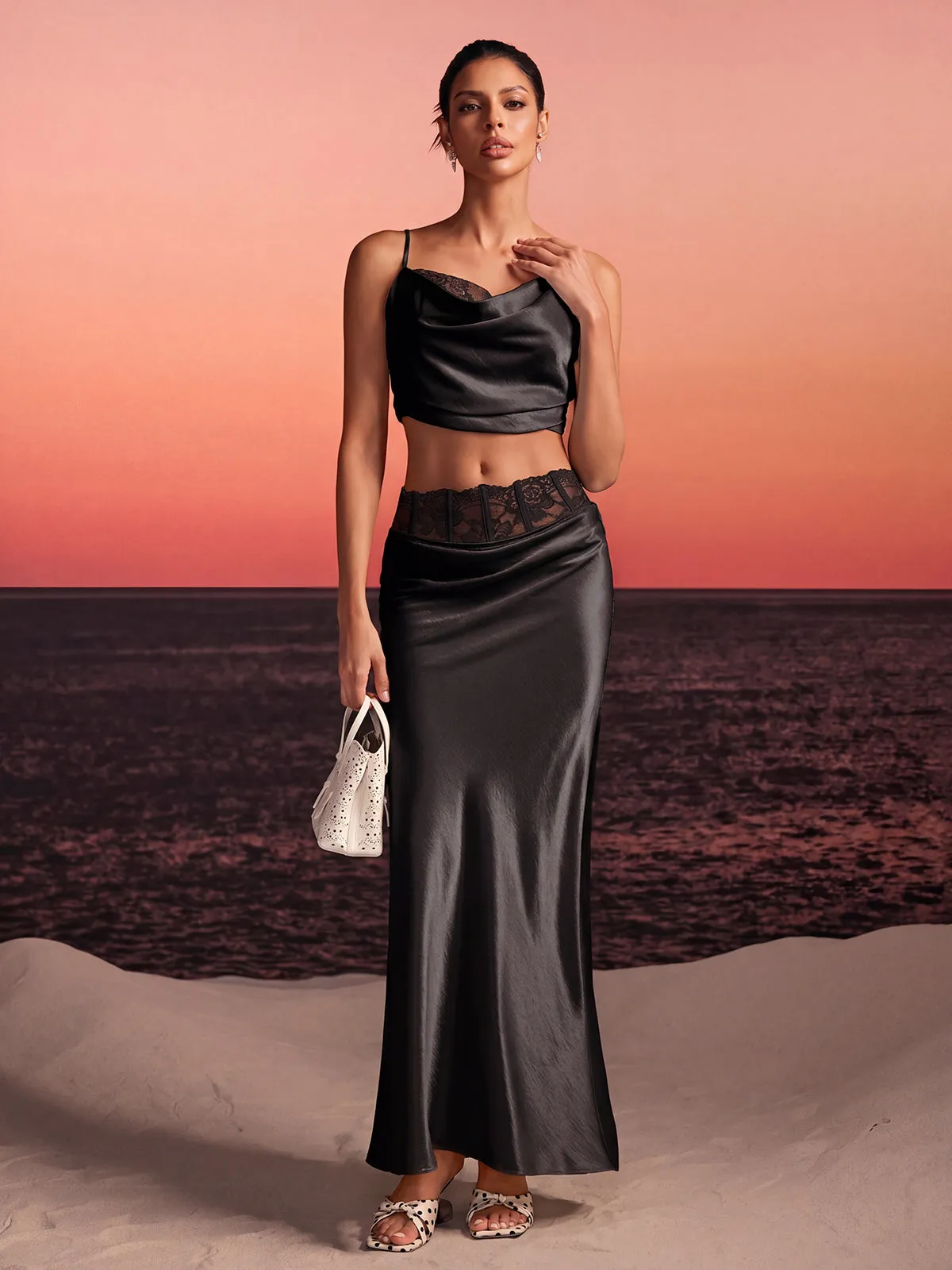 Iseron Spaghetti Lace Skirt Set In Black sold by Mew Mews product image thumbnail 5