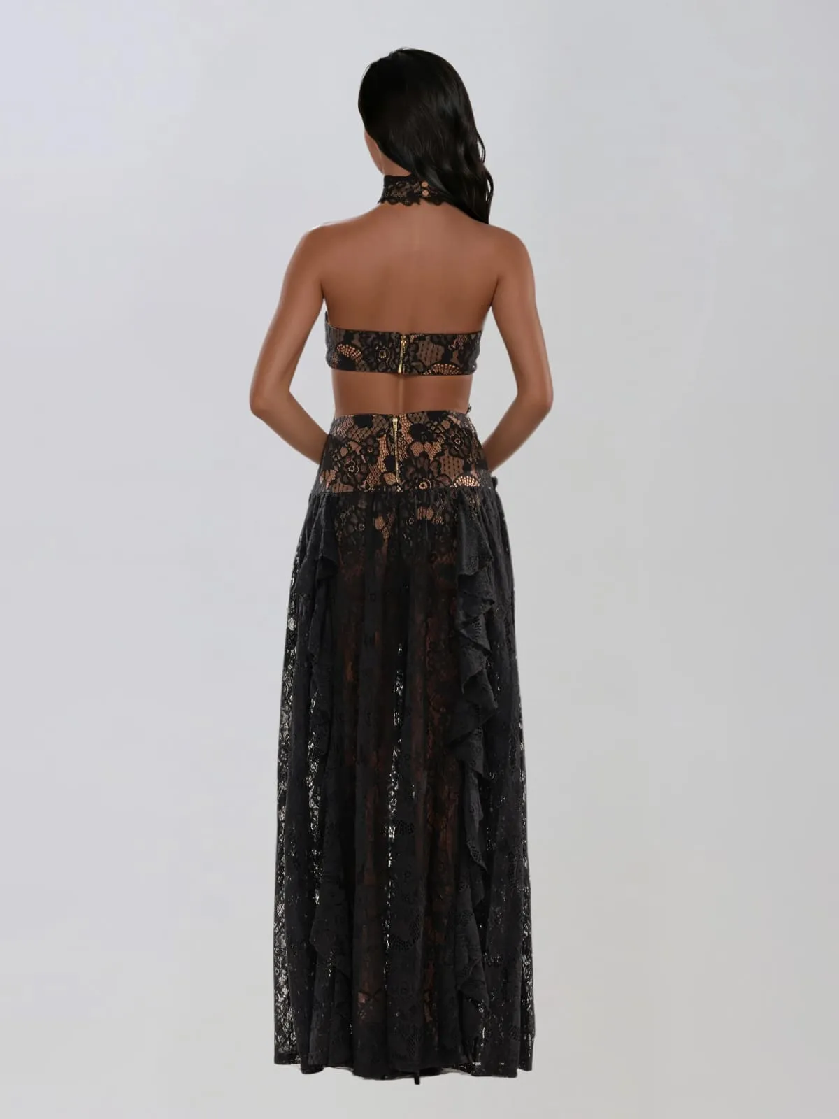 Gavelyn Halterneck Cutout Lace Maxi Dress In Black sold by Mew Mews product image thumbnail 5