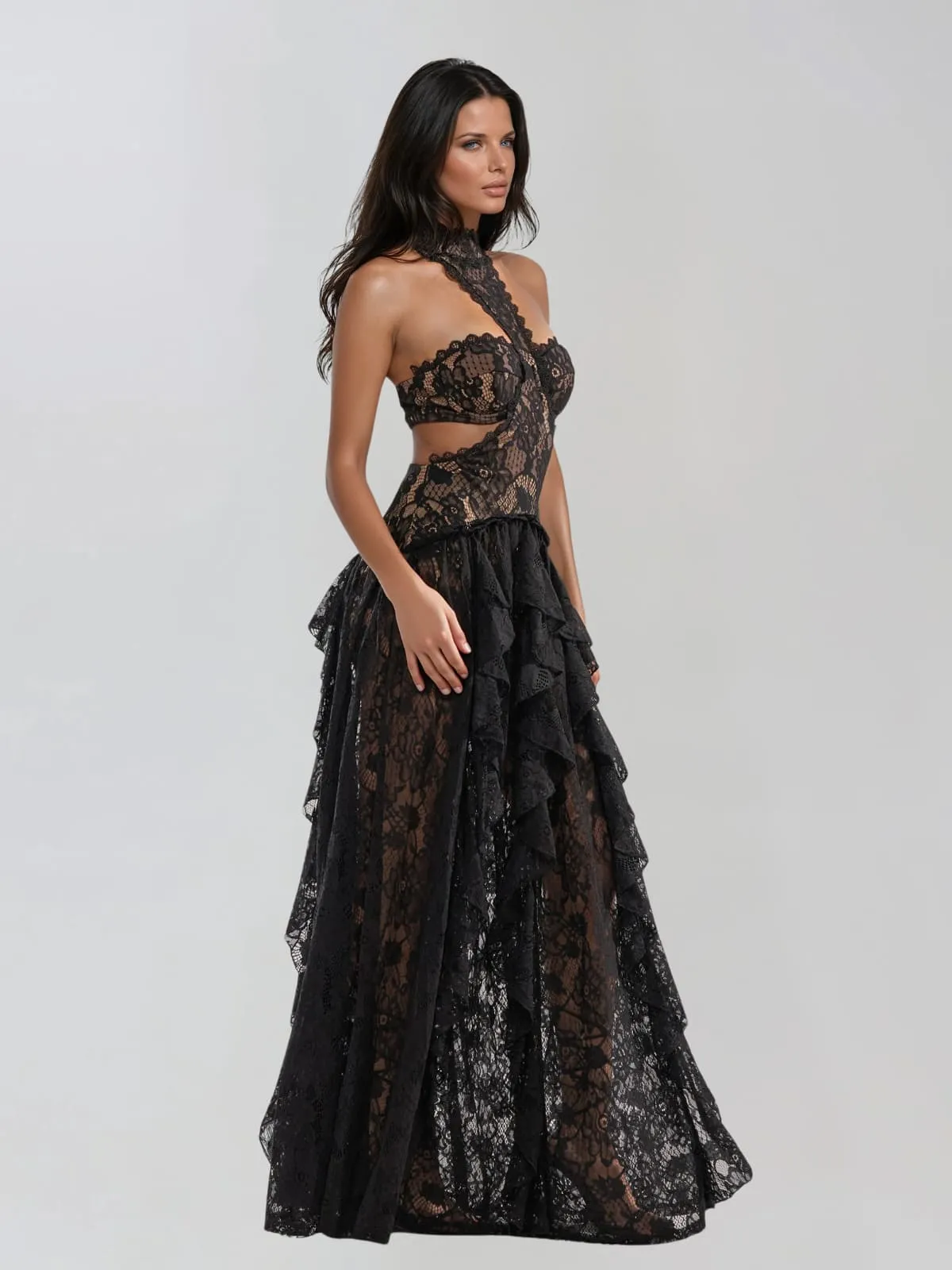 Gavelyn Halterneck Cutout Lace Maxi Dress In Black sold by Mew Mews product image thumbnail 3