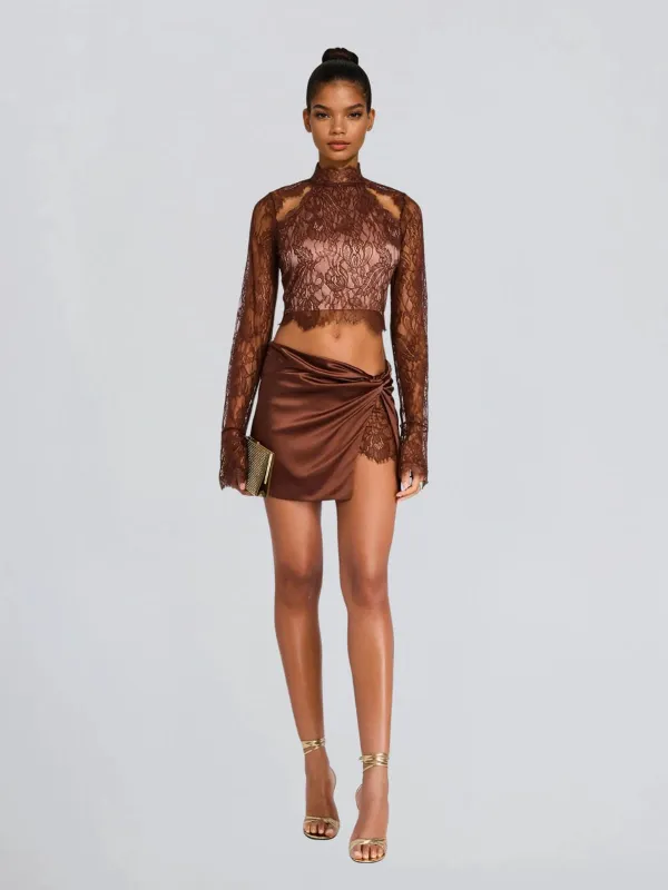 Gynara High Neck Lace Cutout Skirt Set made by Mew Mews