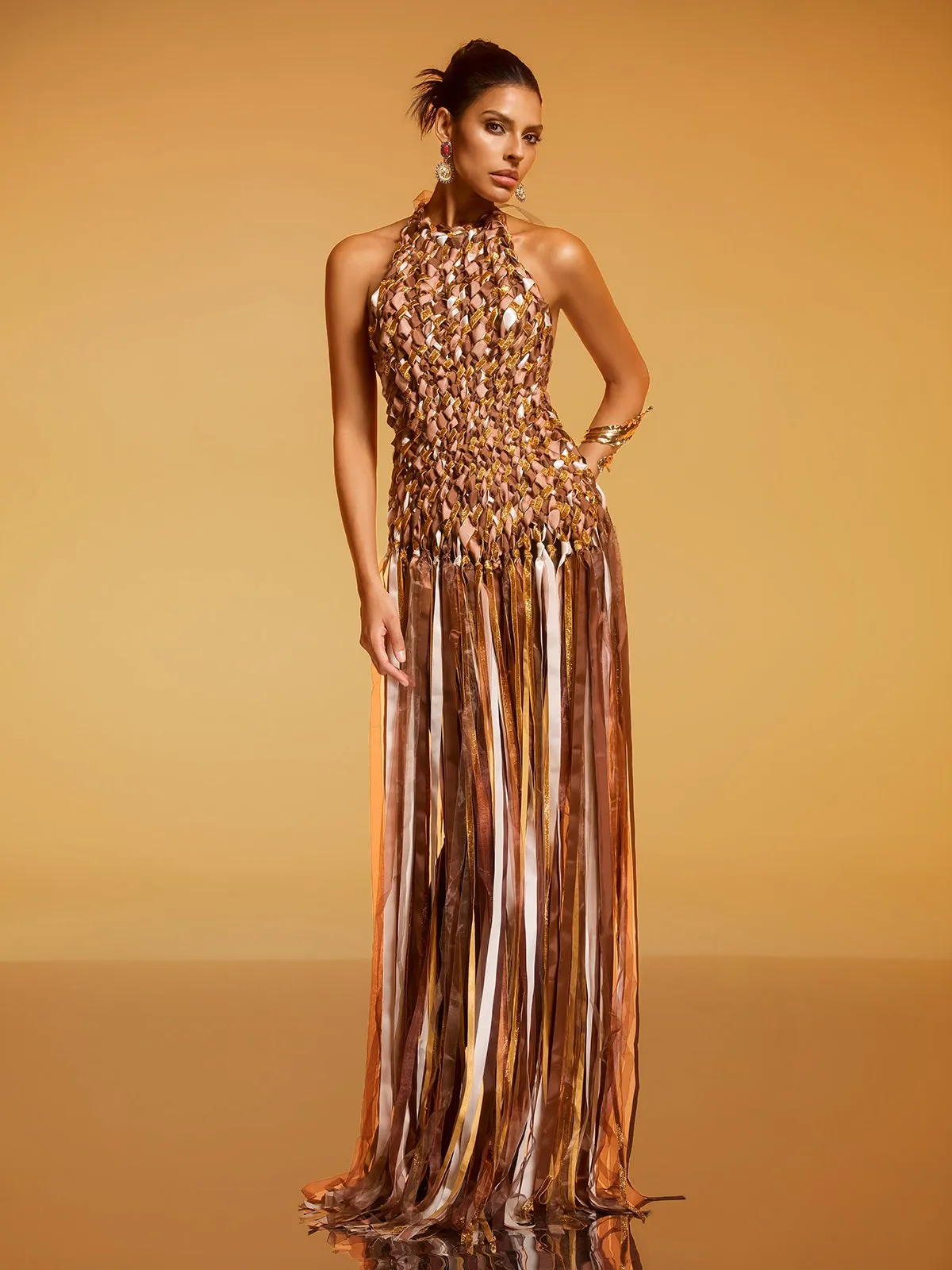 Domna Halterneck Woven Maxi Dress In Brown sold by Mew Mews product image thumbnail 2