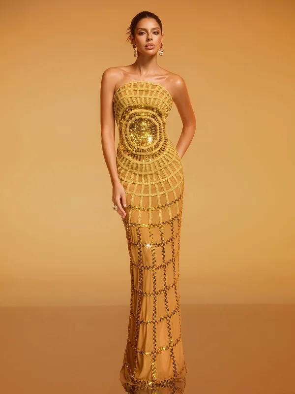 Dolores Strapless Sequin Maxi Dress made by Mew Mews