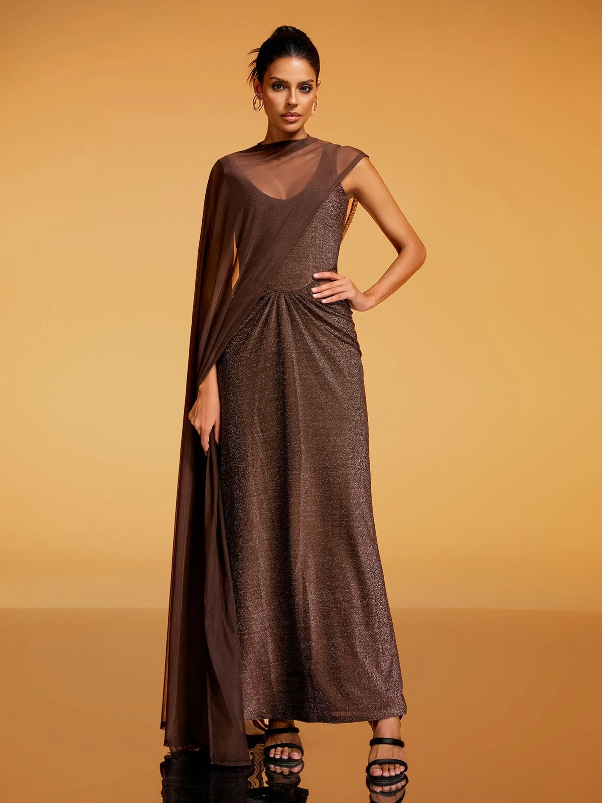Diala Cape Glitter Maxi Dress sold by Mew Mews product image thumbnail 3