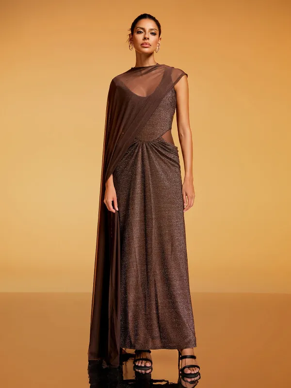Diala Cape Glitter Maxi Dress made by Mew Mews