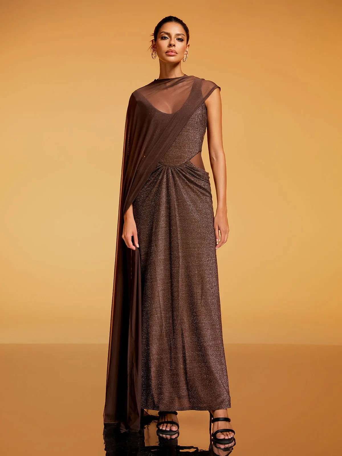Diala Cape Glitter Maxi Dress sold by Mew Mews