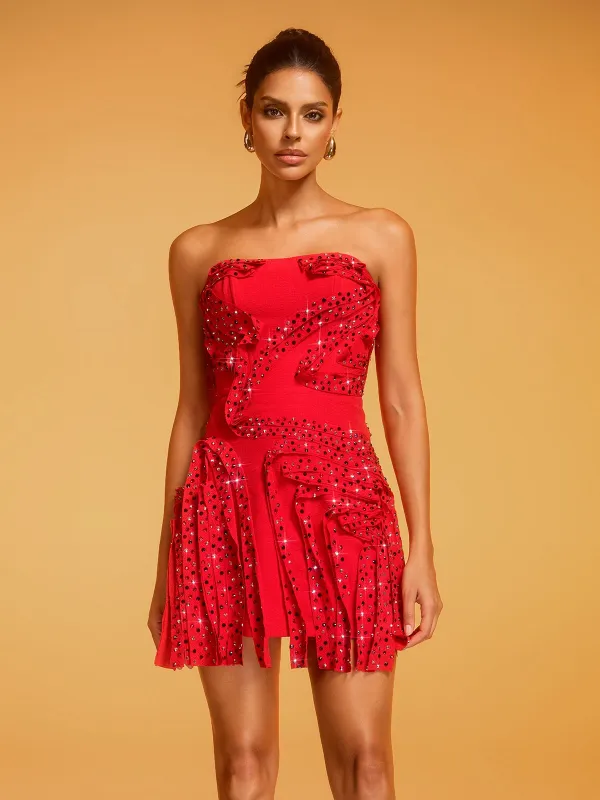 Diellza Strapless Rhinestone Mini Dress made by Mew Mews